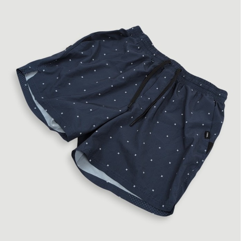 UNRL Stride Shorts Men XL 5.5" Inseam Navy Blue X Pattern Athletic Athleisure